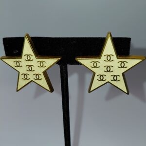 Chanel Star Coco Mark Earrings Clip-On White Gold